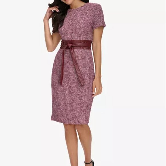 Calvin Klein Dresses & Skirts - NWT Calvin Klein Women's Tweed Short Sleeve Tie Waist Printed Sheath Dress